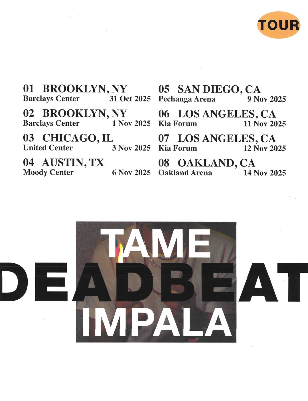 Tame Impala Deadbeat Tour Poster 2026